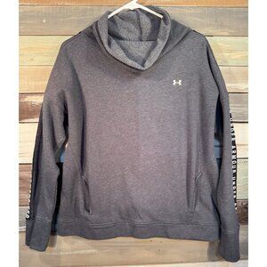 UNDER ARMOUR Women's Gray Fleece Loose Turtleneck Pullover Hoodie Sweater Large